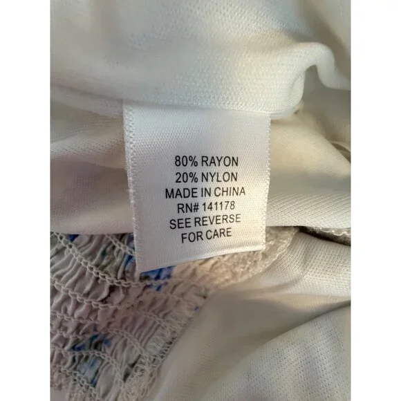 Kirious Floral Button Front Corset Tank Top Ivory Blue Green Smocked Back Size S - Picture 2 of 6